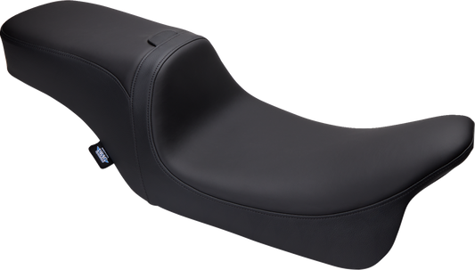 Drag Specialties Predator 2-up seat with backrest and receptacle for Harley FL 2008-2023, solar leather with smooth finish.