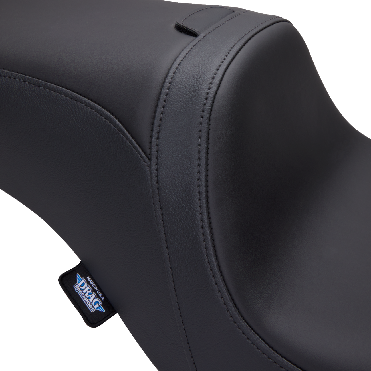Drag Specialties Predator 2-Up Seat with Backrest for Harley FL 2008-2023, solar leather, smooth finish, with receptacle.