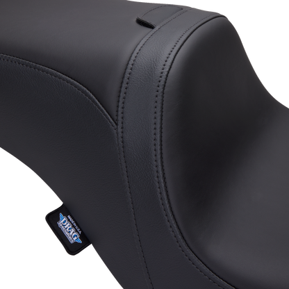 Drag Specialties Predator 2-Up Seat with Backrest for Harley FL 2008-2023, solar leather, smooth finish, with receptacle.