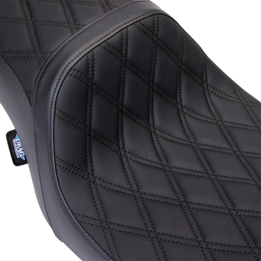 Drag Specialties Predator 2-up seat with vinyl cover for Harley FL models 2008-2023, showcasing its comfortable design and durable material.