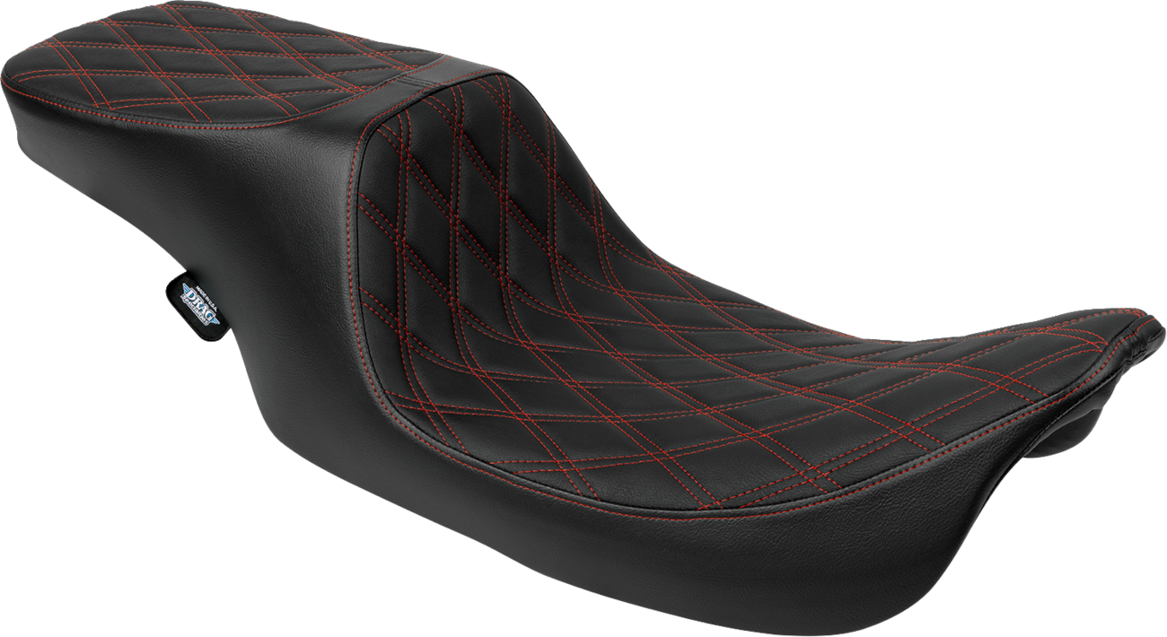 Drag Specialties Predator 2-up vinyl seat for Harley FL '97-'07 with double diamond pattern and red stitching, part 4695D.