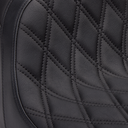 Drag Specialties Predator 2-up vinyl motorcycle seat with double diamond pattern for Harley FLH/FLTR 2008-2023.