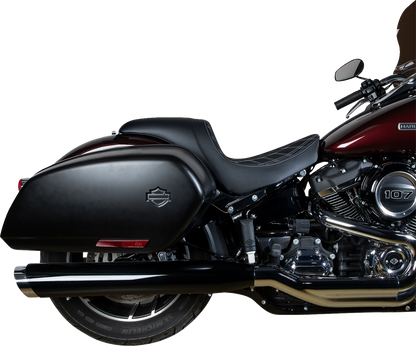 Drag Specialties Predator Double Diamond vinyl seat with silver stitching for Harley-Davidson FLSB/FXLR 2018-2023.