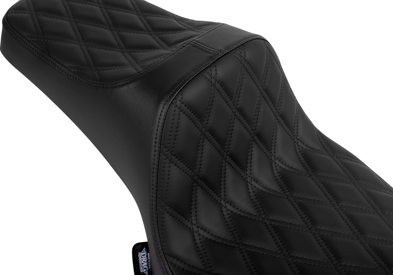Drag Specialties Predator III 2-up seat for Chieftain and Challenger motorcycles, vinyl and solar leather with double diamond pattern.