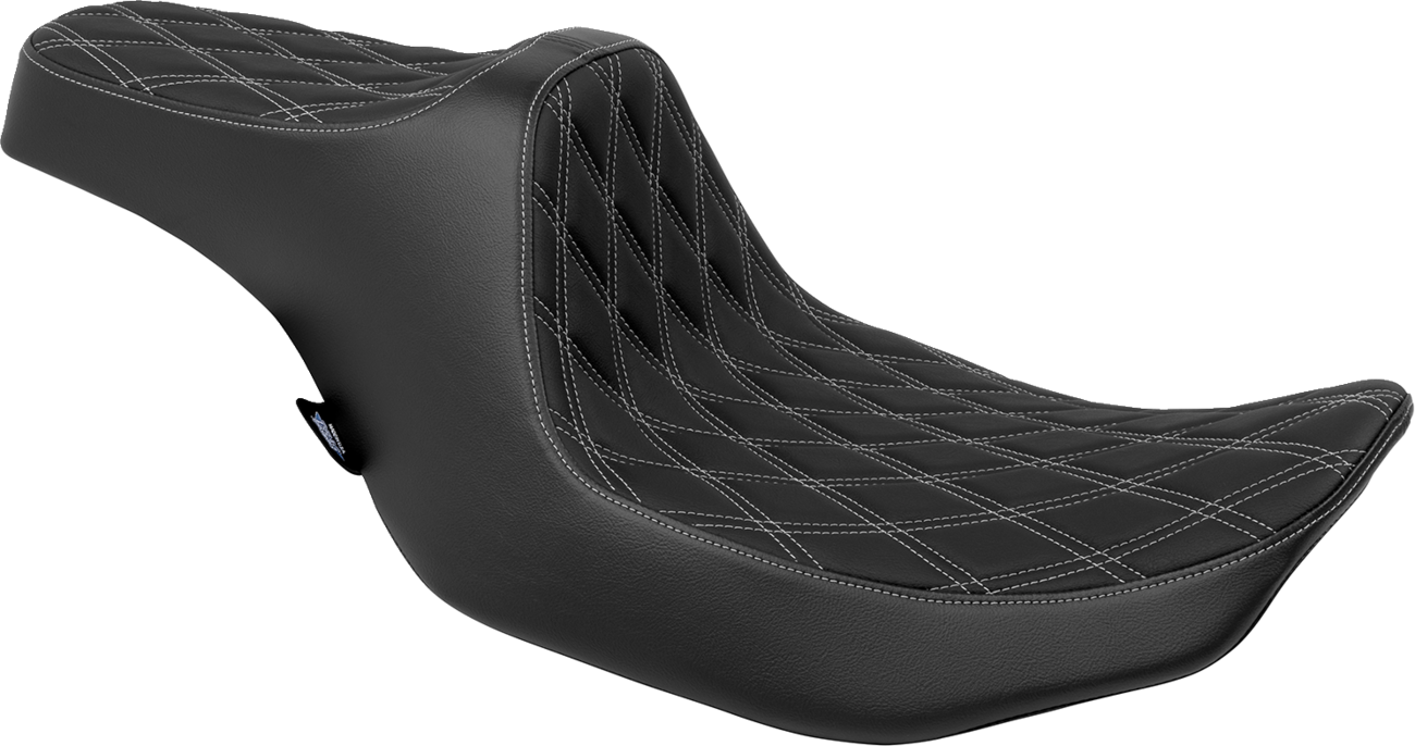 Drag Specialties Predator III Seat for FLT/FLH, double diamond silver stitching, motorcycle seat for 2023-2024 models.
