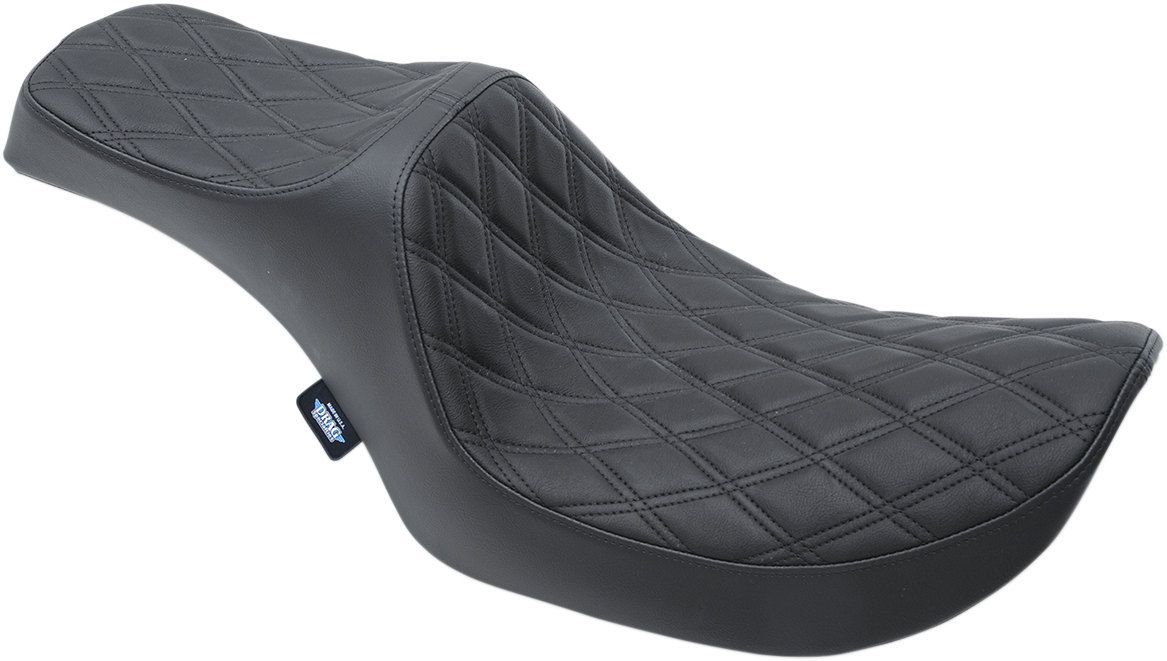DRAG SPECIALTIES SEATS Predator III seat for FXR 1982-2000 with black diamond stitching, black leather, and detailed stitching pattern.