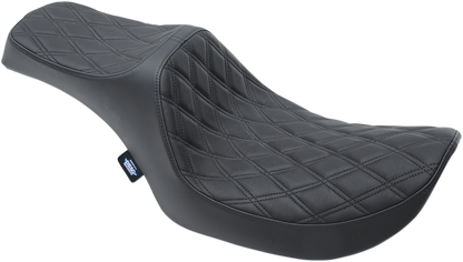 DRAG SPECIALTIES SEATS Predator III seat for FXR 1982-2000 with black diamond stitching, black leather, and detailed stitching pattern.