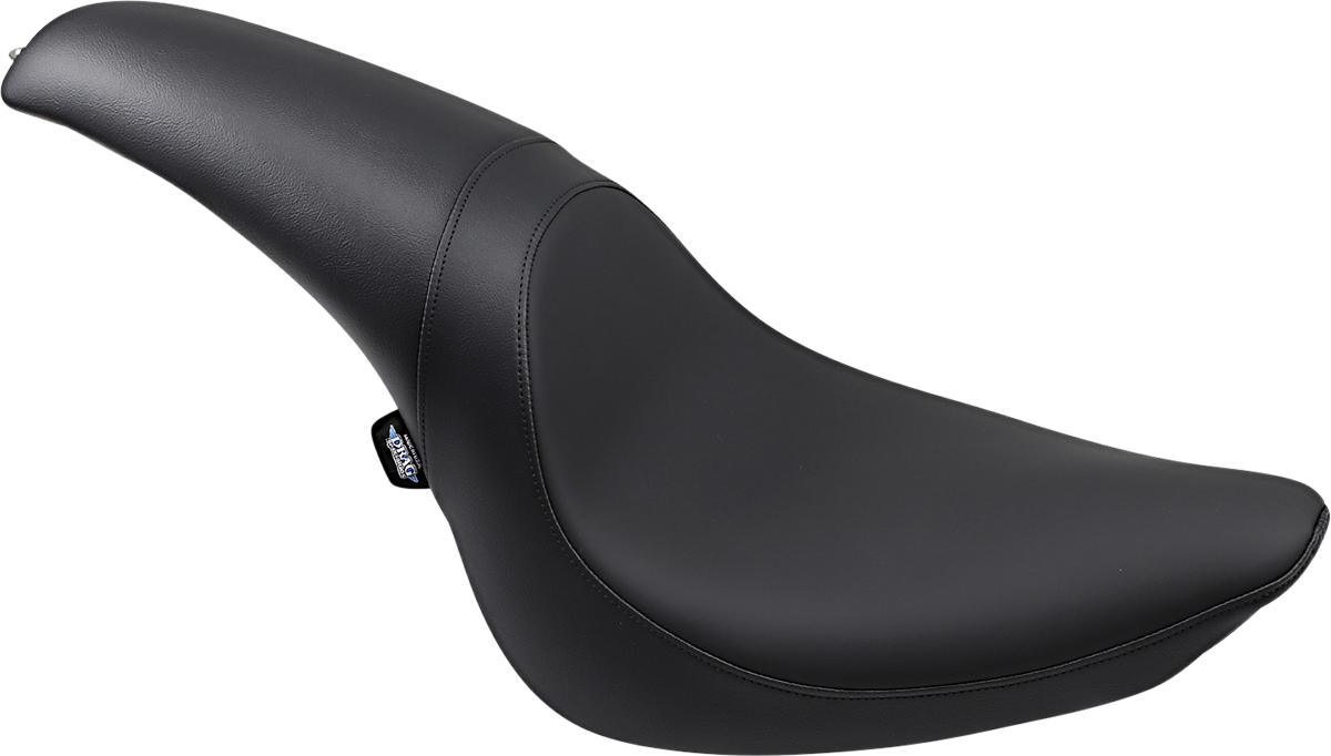 Black smooth Drag Specialties Predator Seat for Harley FL/FX 2006-2017, motorcycle seat with sleek design for Harley Davidson bikes.