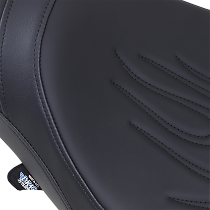 Drag Specialties Predator Seat with Flame Stitching for Vegas motorcycle, featuring custom stitching and ergonomic design.
