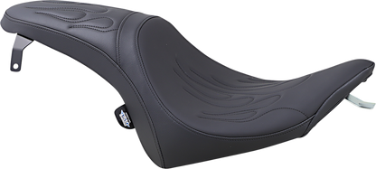 Drag Specialties Predator Seat with Flame Stitching for Vegas motorcycle, featuring custom stitching and ergonomic design.