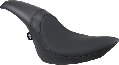Black smooth Predator seat for Harley FXST (2006-2017) by Drag Specialties Seats, designed for comfort and style.