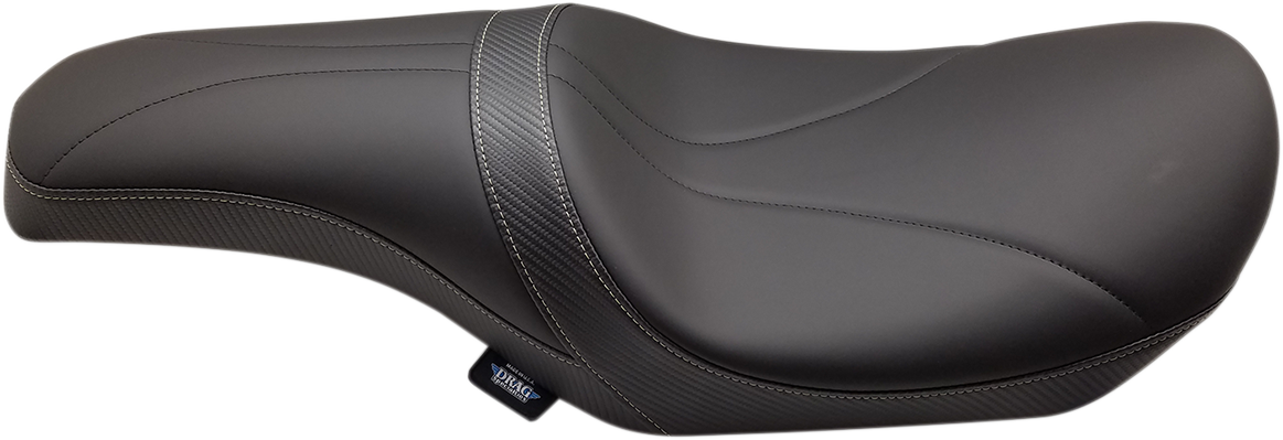 Harley-Davidson FL Predator Seat by Drag Specialties with mild stitching, designed for 2008-2023 models, shown with Yaffe gas tank.