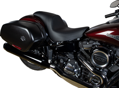 Drag Specialties Predator Seat in smooth vinyl for FLSB/FXLR motorcycles, model years 2018-2023, with part number 0802-1516.