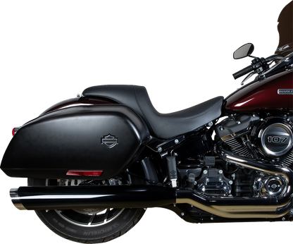 Drag Specialties Predator Seat with smooth vinyl for FLSB/FXLR motorcycles, 2018-2023, showing the sleek, contoured design.