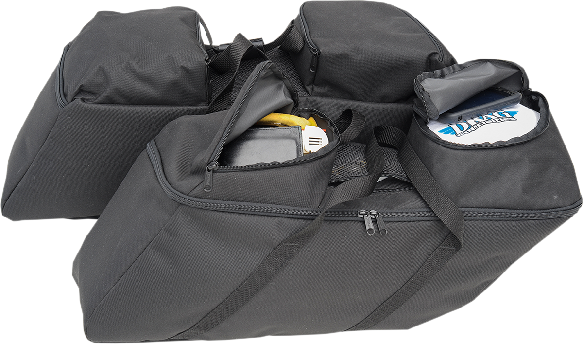 Black saddlebag liners for FL motorcycles from Drag Specialties Seats, compatible with 2014-2022 models, part number 3501-0942.
