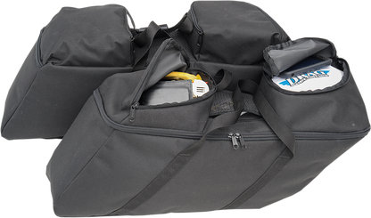 Black saddlebag liners for FL motorcycles from Drag Specialties Seats, compatible with 2014-2022 models, part number 3501-0942.