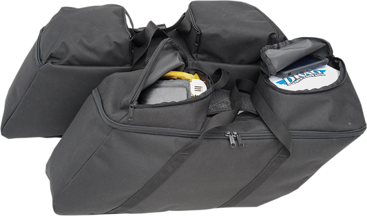 Black saddlebag liners for FL motorcycles from Drag Specialties Seats, compatible with 2014-2022 models, part number 3501-0942.