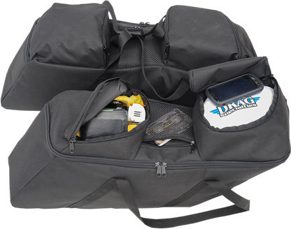 Black saddlebag liners for FL motorcycles, Drag Specialties Seats brand, designed for 2014-2022 Harley-Davidson FL models.