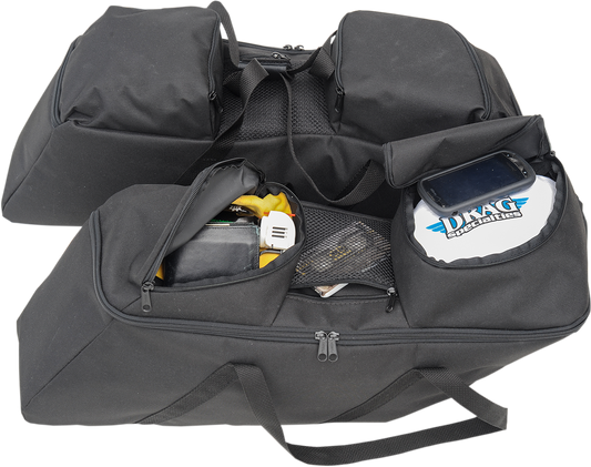 Black saddlebag liners for FL motorcycles, Drag Specialties Seats brand, designed for 2014-2022 Harley-Davidson FL models.