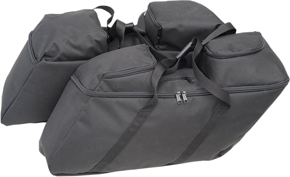 Black saddlebag liners for FL motorcycles by Drag Specialties Seats, model 3501-0942, designed for 2014 to 2022 Harley-Davidson.