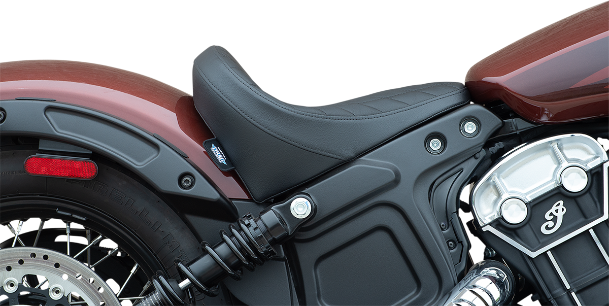 Drag Specialties Seats solo seat with diamond black vinyl for motorcycles, featuring a sleek, durable design.