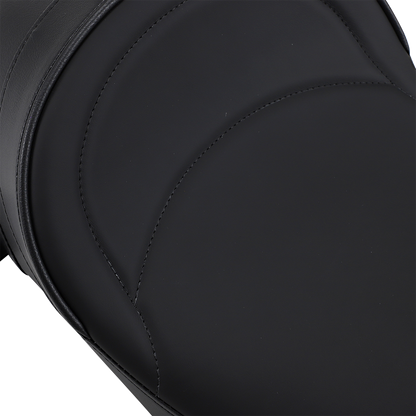 Drag Specialties solo seat with mild stitching and driver backrest for Harley FL models 2008-2023.