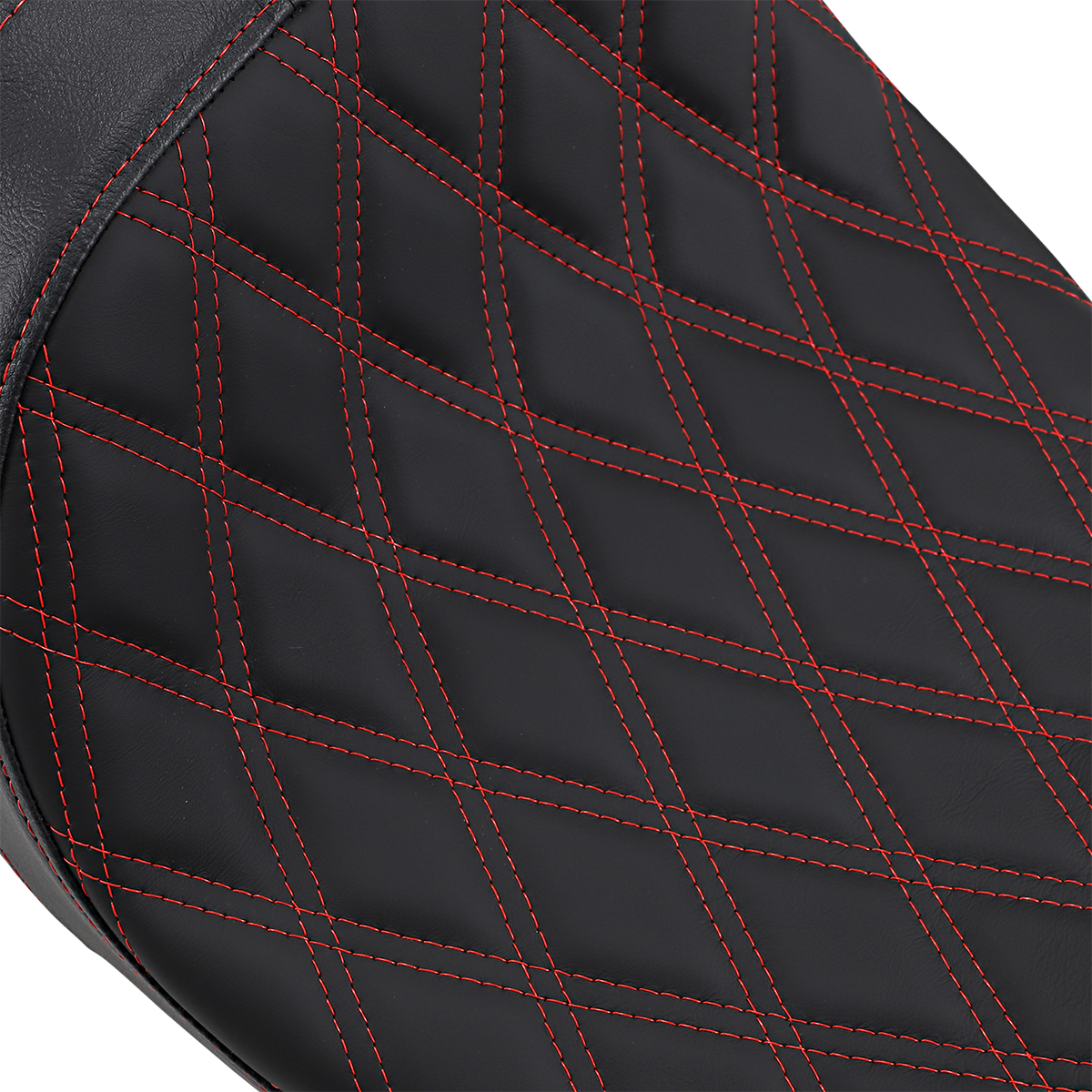 Drag Specialties Predator 2-up seat with double diamond pattern and red stitching for Harley Davidson FL 2008-2023.