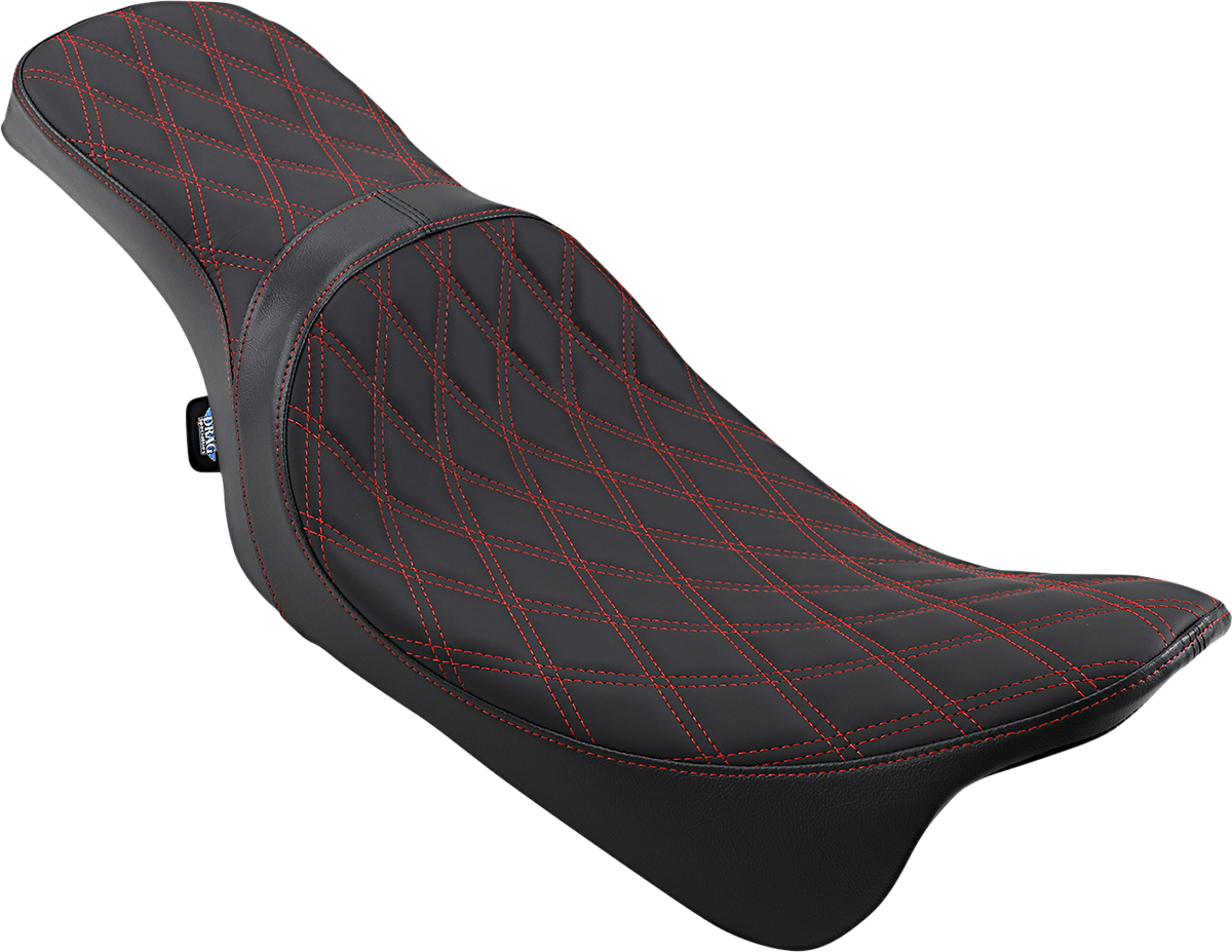 Drag Specialties Predator 2-up seat with double diamond pattern and red stitching for Harley Davidson FL models 2008-2023.