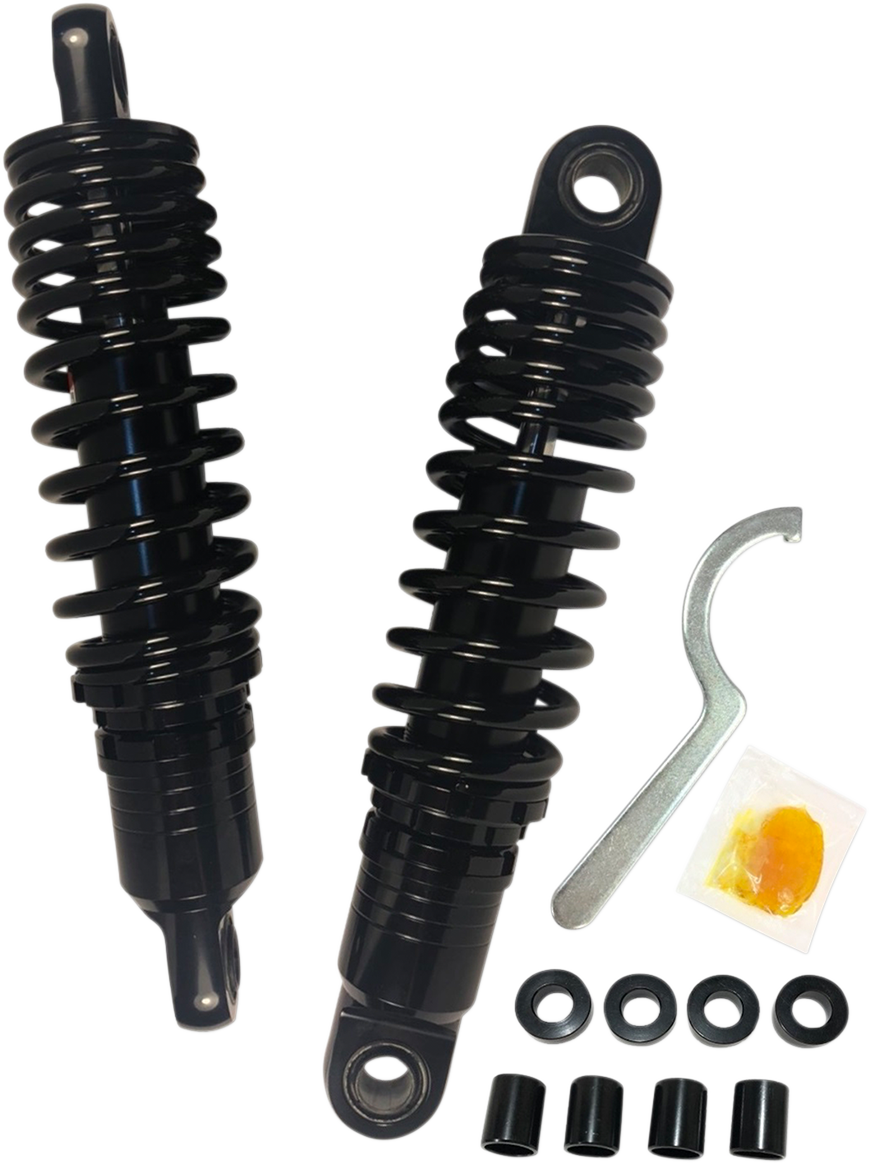 Black DRAG SPECIALTIES SHOCKS premium ride-height adjustable shocks, 11.5 inches, designed for motorcycle suspension.
