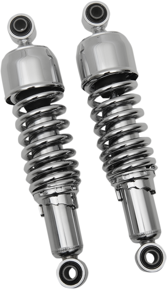 Chrome Drag Specialties shocks, 13-inch replacement shock absorbers for motorcycle suspension, with model C16-0126.