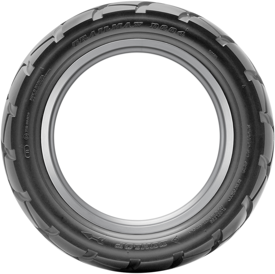 Dunlop D604 rear motorcycle tire 130/70-12 62L designed for highway and off-road riding, with tread pattern visible.
