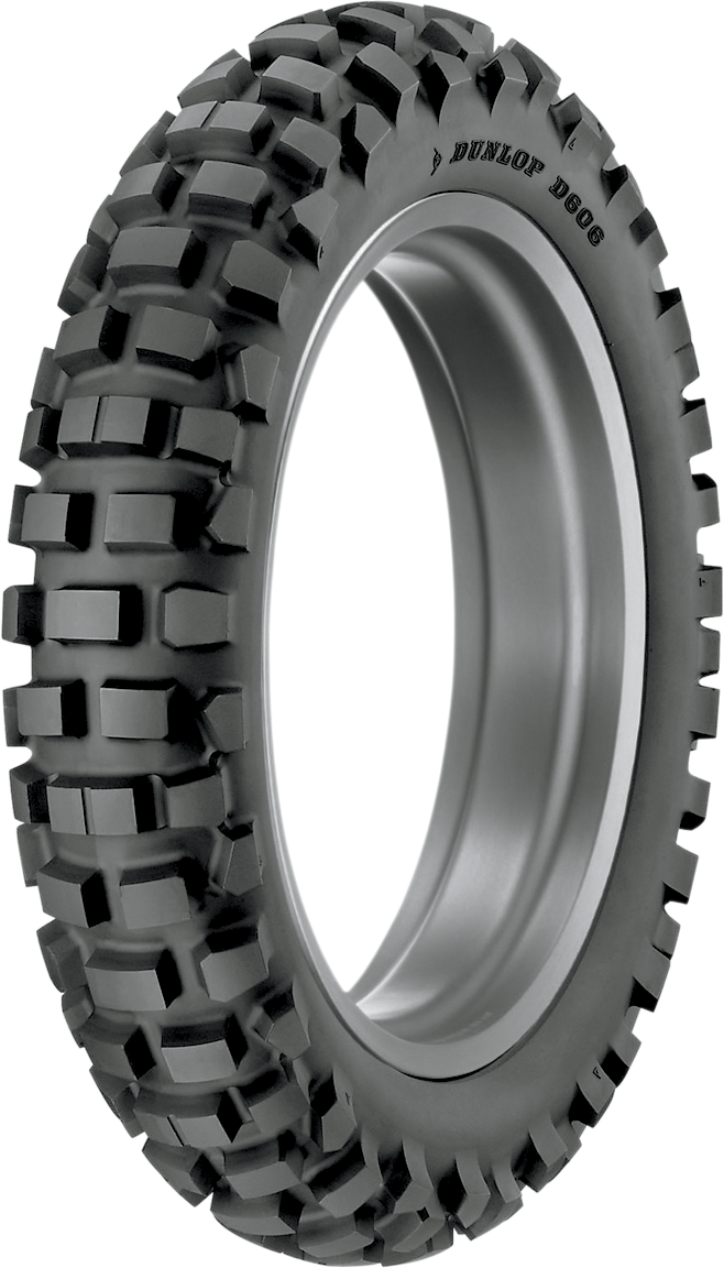 Dunlop D606 rear motorcycle tire 130/90-17 68R for off-road riding, featuring rugged tread for enhanced off-road performance.