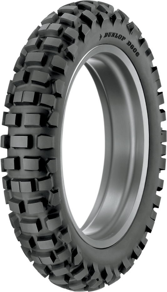 Dunlop D606 rear motorcycle tire 130/90-17 68R for off-road riding, featuring rugged tread for enhanced off-road performance.