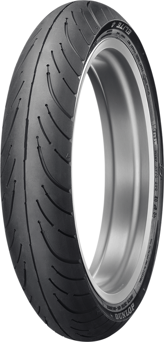 Dunlop Elite 4 Front Motorcycle Tire 130/90B16 73H with tread pattern designed for high performance and durability.