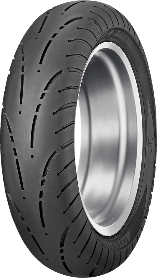 DUNLOP Elite 4 rear motorcycle tire 180/70R16 77H with tread pattern and sidewall markings, designed for enhanced grip and stability.