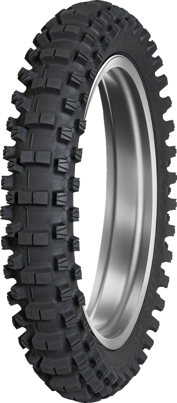 DUNLOP Geomax MX34 rear tire 80/100-12 41M for motocross off-road riding with durable performance on soft terrains.