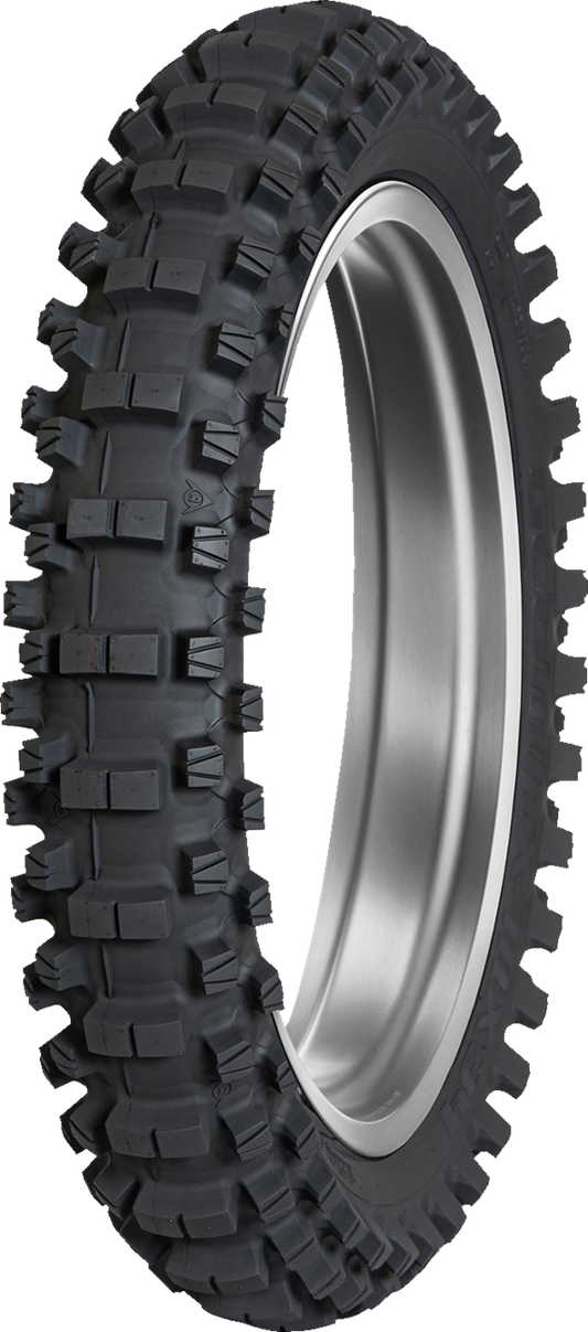 DUNLOP Geomax MX34 rear tire 80/100-12 41M for motocross off-road riding with durable performance on soft terrains.