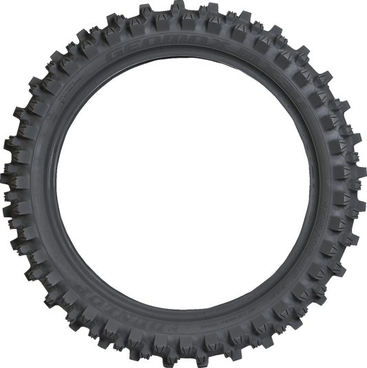 DUNLOP Geomax MX34 rear tire 80/100-12 41M for motocross off-road bikes, showing tread pattern and sidewall details.