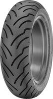 Dunlop American Elite rear motorcycle tire 130/90B16 73H bias for Harley and Indian bikes, shown on a motorcycle wheel.