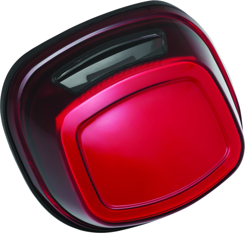 Kuryakyn Tracer LED taillight with red lens and license plate light for Harley Davidson motorcycle.