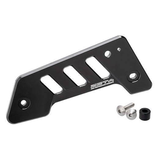 ZETA ZETA Heel Guard ZE81-2052 for motorcycle protection, CNC machined aluminum, showing detailed metal construction and mounting points.