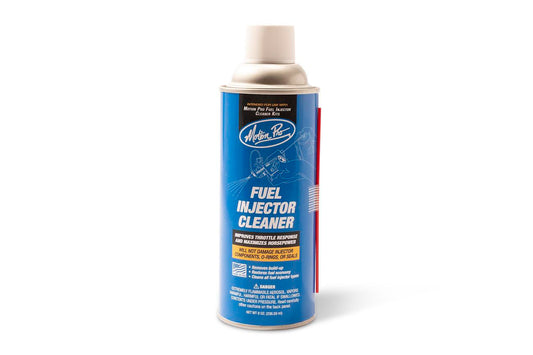 Motion Pro Fuel Injector Cleaner 8 oz bottle with label, used for cleaning motorcycle and small engine fuel injectors.