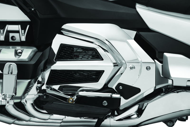 Chrome Kuryakyn Omni Frame Covers for 2018-2020 Honda Gold Wing GL1800, showing shiny finish and detailed design.