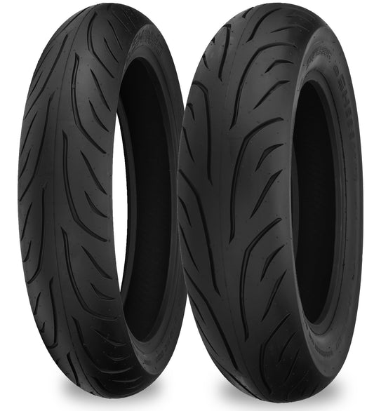 SHINKO SE890 Journey motorcycle rear tire, 200/55R16 77H radial for touring and cruiser bikes, showing tread pattern and sidewall details.