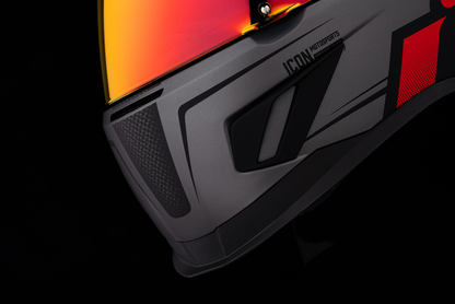Red ICON Airform™ helmet in XS size, featuring a sleek design and secure fit, branded by Bill's Exhausts.
