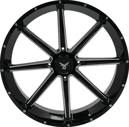 QuadBoss Slicer 24x7 off-road wheels with 24-inch aluminum rims and limited edition QuadBoss bull logo center caps.