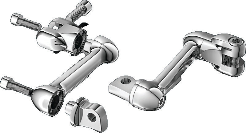 Chrome Kuryakyn 4-inch adjustable lockable offsets with male mount adapter for motorcycle handlebars, Part 4557.