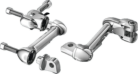 Chrome Kuryakyn 4-inch adjustable lockable offsets with male mount adapter for motorcycle handlebars, Part 4557.
