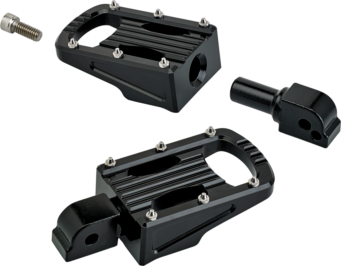 Black BILTWELL Punisher passenger footpeg for M8 motorcycles, showcasing durable body design with mounting hardware.