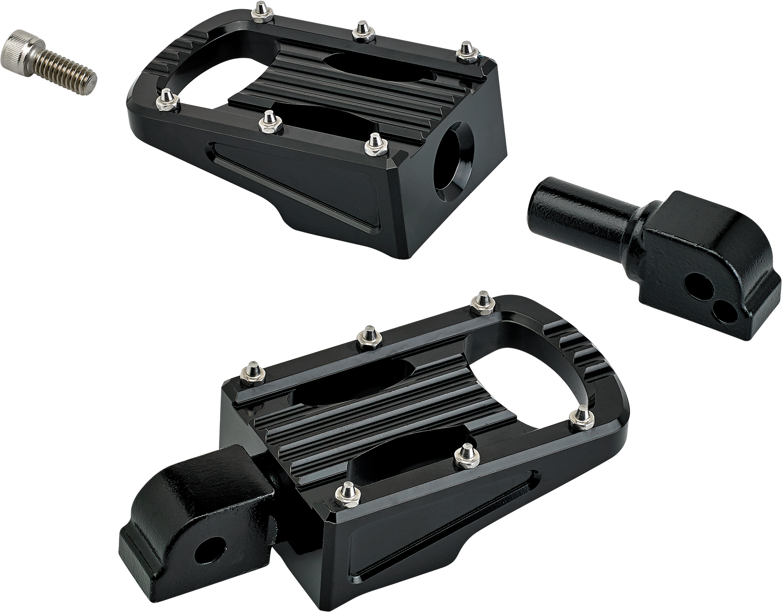 Black BILTWELL Punisher passenger footpeg for M8 motorcycles, showcasing durable body design with mounting hardware.